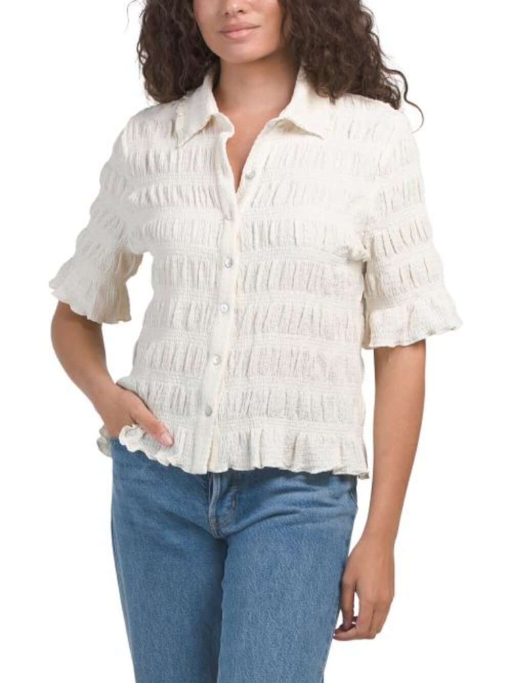 NANETTE LEPORE Short Sleeve Ruffle Knit Top
